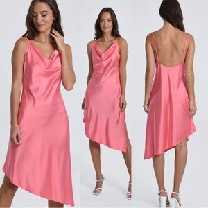 Le Soir par Molly Bracken ASSYMETRIC SLIP DRESS Coral Pink L